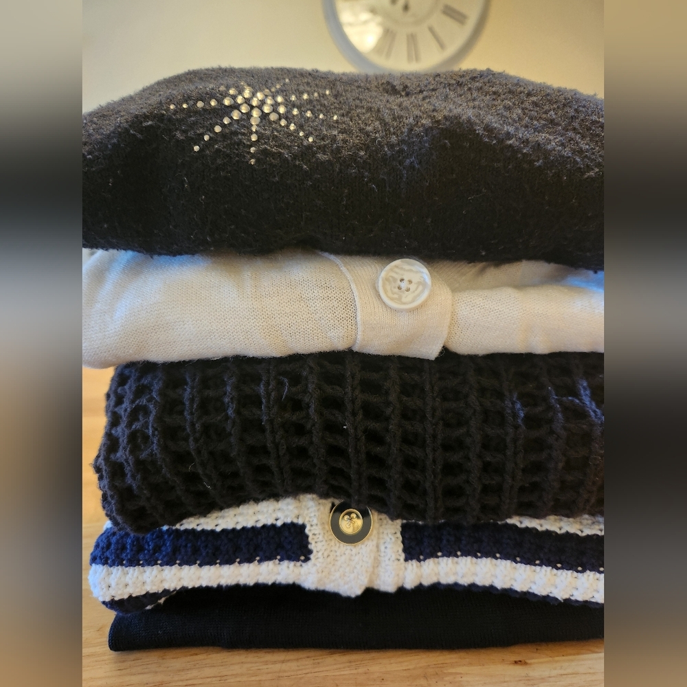 5 Pc Size LARGE Cardigan & Sweater Bundle Set Nice Neutral Colors